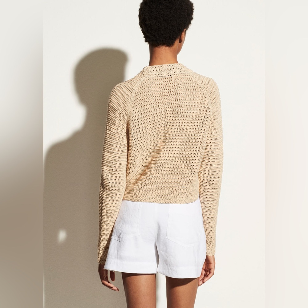Vince Crochet Cardigan Sweater in Straw Tan Size Medium V733478715 Retail $395 - Picture 3 of 16